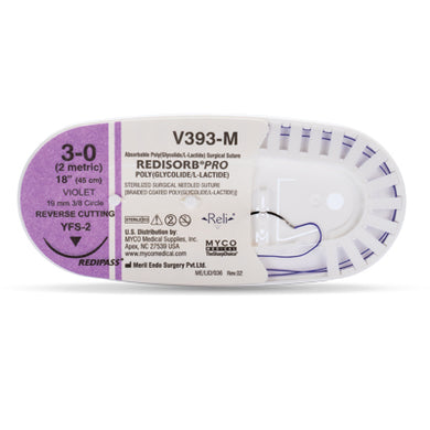 Reli® REDISORB® PRO POLY(GLYCOLIDE/L-LACTIDE) STERILIZED SURGICAL NEEDLED SUTURE 3-0 (2 metric) 18" (45 cm) VIOLET 19 mm 3/8 Circle REVERSE CUTTING YFS-2