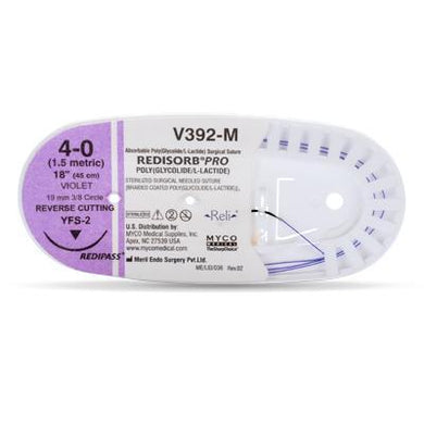 Reli® REDISORB® PRO POLY(GLYCOLIDE/L-LACTIDE) STERILIZED SURGICAL NEEDLED SUTURE 4-0 (1.5 metric) 18" (45 cm) VIOLET 19 mm 3/8 Circle REVERSE CUTTING YFS-2